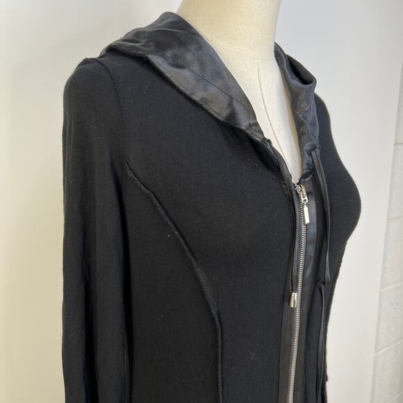 Vintage Joseph Ribkoff Satin Trim Hoodie Jacket Black - Picture 2 of 9